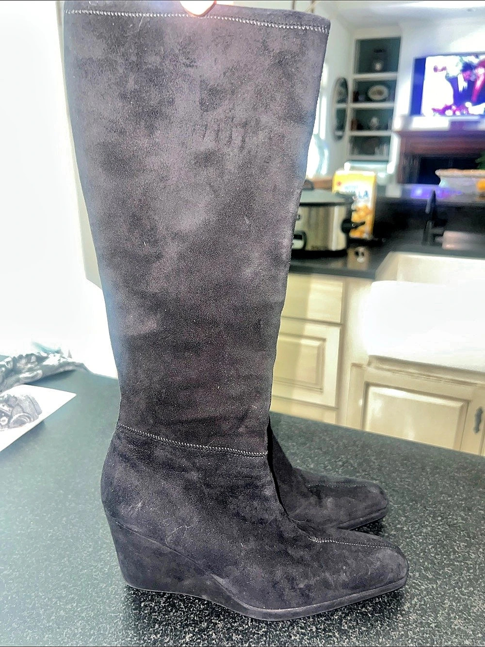 Prada Black Black Suede Wedge Boots